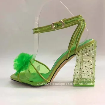 Etnice Stras Femei Sandale de mireasa dulce pvc transparent gladiator pantofi femei cu toc flori decor Cenusareasa pantofi de Cristal