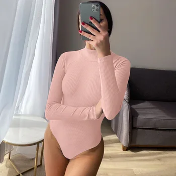 HIGAREDA 2020 Maneca Lunga Gât Înalt Bodycone Sexy Body Toamna Iarna Femei de Moda Streetwear Pur Romper Corp
