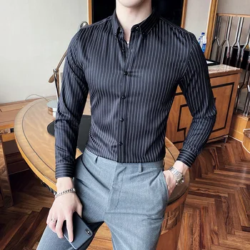 5Colors coreean Slim Fit Afaceri Uzura Formale cu Dungi Barbati Rochie, Tricouri cu Maneca Lunga Simplu Domnilor Bluze de Birou de Calitate Superioară
