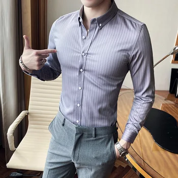 5Colors coreean Slim Fit Afaceri Uzura Formale cu Dungi Barbati Rochie, Tricouri cu Maneca Lunga Simplu Domnilor Bluze de Birou de Calitate Superioară