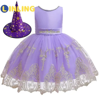 LINLING Halloween Rochie de Crăciun Fete Cosplay Costum de Vrăjitoare Rochii de Șifon Rochie de Printesa Copil Copii Vestidos Haine P485