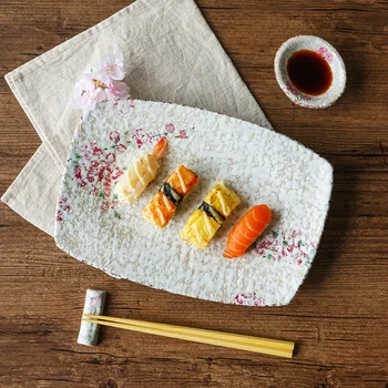 Japonia Zakka Stil Ceramică Veselă Plăci Mici, Roz Florale Imprimate Sub Geamuri Porțelan Chinezesc Farfurii Tacamuri