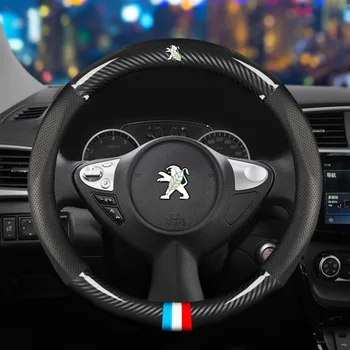 Anti-Alunecare, Mașină de Fibra de Carbon Capac Volan pentru Peugeot Modele Auto Interior de Protecție Accesorii styling Auto 38cm