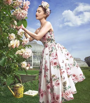 2020 noua moda floare trandafir imprimare plisate subțire proaspete temperament curele pufos rochie casual de vacanta femeie rochie