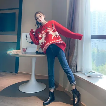 Crăciun Pulover Femei 2020 Toamna Și Iarna Nou Versiunea Coreeană De Libertate Sălbatică Student Drăguț Retro Roșu Pulover Pulover