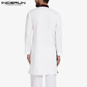 2021 Indian Haine Barbati Maneca Lunga t-Shirt Kurtas Butonul Stand Guler Topuri Lungi Elegante pentru Bărbați Musulmani Caftan S-5XL INCERUN