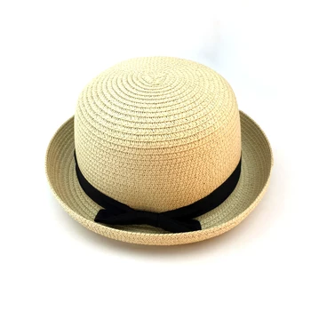 Părinte-copil Bowknot Copii Respirabil Pălărie Pălărie de Paie Copii Palarie Fete Băiat Capac de Vara in aer liber, Plaja palarie de soare Costum stil Panama