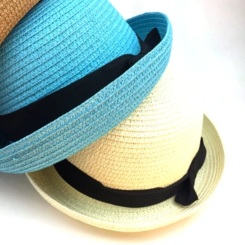 Părinte-copil Bowknot Copii Respirabil Pălărie Pălărie de Paie Copii Palarie Fete Băiat Capac de Vara in aer liber, Plaja palarie de soare Costum stil Panama
