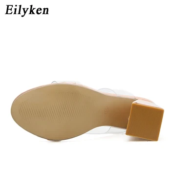 Eilyken 2021 Noi de Vara Papuci PVC Transparent Pătrat, Pantofi cu Toc Femei Clar Slide-uri de Sandale cu toc Pantofi Mărimea 35-42