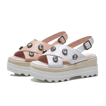 DORATASIA de Vară 2020 Brand din Piele Paie, Sandale cu Platforma Femei Pene de Pantofi de Cristal Femeie Dulce Data de Încălțăminte