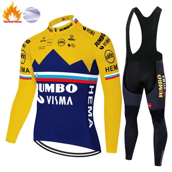 Campionul de Ciclism jersey JUMBO VISMA maillot cyclisme homme Termică Iarna Fleece roupas ciclismo Bărbați 20D gel pad