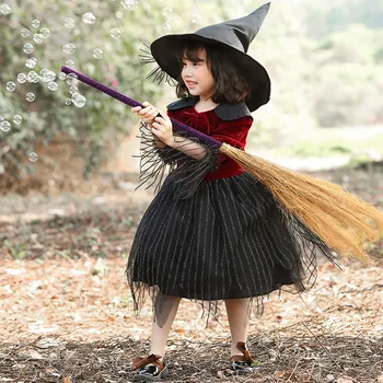 Umorden Fantasia Purim Costume de Halloween pentru Fete Vrăjitoare Mică Fată Costum Cosplay Rochie Tutu Copii Copil Negru Rosu