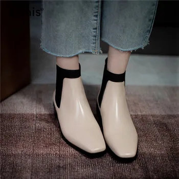 ENNIS Moda Chelsea Cizme Femei, Cizme Scurte cu Toc mic Pantofii din Piele Glezna Cizme Alunecare Pe Pantofi de sex Feminin, Iarna NEWA0084