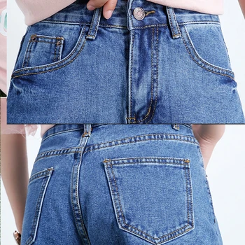 Fitaylor Europa Albastru Sertizare Pantaloni Scurți Din Denim Pentru Femei De Vară Nou La Modă Slim Casual Plus Dimensiunea Femei Pantaloni Scurți De Înaltă Talie