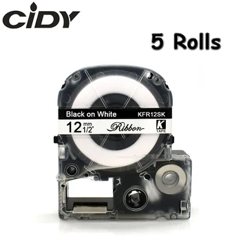 CIDY 5pcs Panglica de Satin 12mm*5m negru pe alb eticheta banda SFR12SK Nunta de Crăciun Decorativ Ambalaj Cadou Centura pentru LW300 LW400