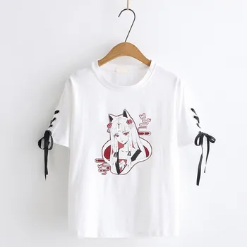 Vara noi Japonez cu mânecă scurtă T-shirt femei lățime de bandă liber coreean student imprimare stil Harajuku tricou alb negru