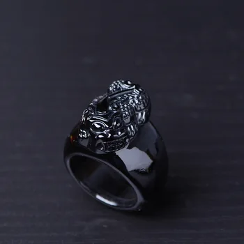 Naturale obsidian Deget inelul gravură trupelor cuplu inel de bărbați bijuterii norocos piatra de jad deget inelul de brand