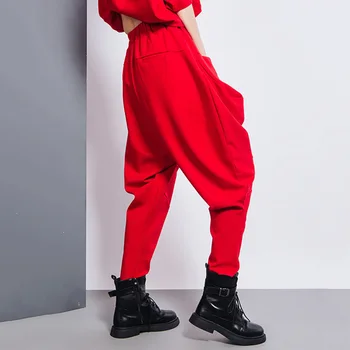 Roșu Buzunar Îmbinat Vrac Pantaloni Harem Pentru Femei New Talie Inalta Se Potrivesc Pantaloni Casual, De Primavara Toamna Anului 2021 Moda Streetwear