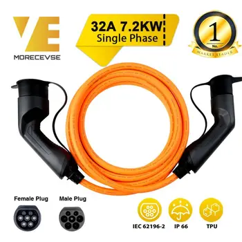 Morec EV Cablu de Încărcare Portocaliu 32A 7.2 KW, pentru Mașini Electrice Încărcător Stație de Tip 2 de sex Feminin la Masculin Plug, IEC 62196-2 5M