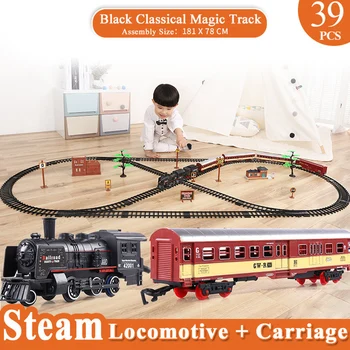 Clasic Motorizate Set de Tren Electric Locomotiva de Tren Model cu Motor,Piese,Tren Lumina-Up LED și Sunet Realist