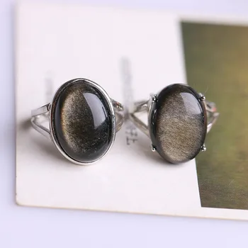 En-Gros Naturale Obsidian Inel De Aur, Ochi De Piatră S925 Argint Mozaic Inel Simplu Bărbați Femei Cadou Cristal Ring Bijuterii