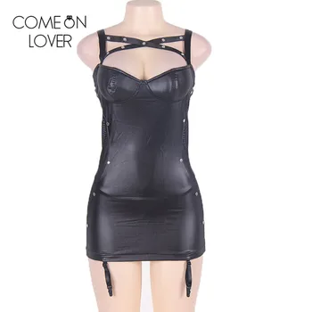 RE7859 Comeonlover M. XL.2XL.3XL 2020 negru sexy club poarte haine Piele femei rochii plus dimensiune rochie de grăsime rochie cu dungi