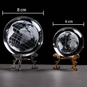 6 cm / 8 cm K9 Cristal Glob pământesc 3D cu Laser Engrved Miniatured Pământ Model Sfera de Cristal Meșteșug Acasă Decorare Ziua de nastere