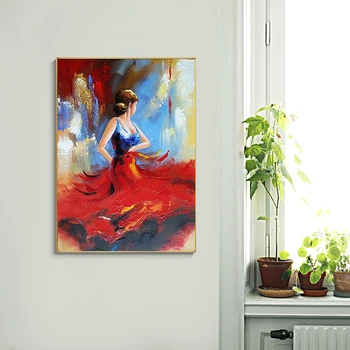 Arta abstractă Dans Fată În Fustă Roșie Panza Pictura Postere si Printuri de Arta de Perete Imagini Cuadros pentru Living Decor Acasă