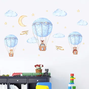 Desen animat animale balon cu aer cald autocolante de perete pentru camera de zi dormitor bucatarie camera pentru copii decor de fundal de artă diy decalcomanii murală dc8