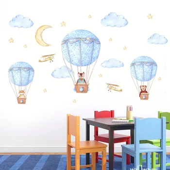 Desen animat animale balon cu aer cald autocolante de perete pentru camera de zi dormitor bucatarie camera pentru copii decor de fundal de artă diy decalcomanii murală dc8