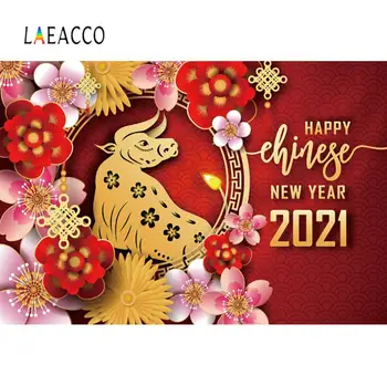 Laeacco Fericit Chineză de Primăvară Anul Nou de la Ox Flori Decor Partidul Model de Fotografie Fotografie de Fundal Fundal Studio Foto