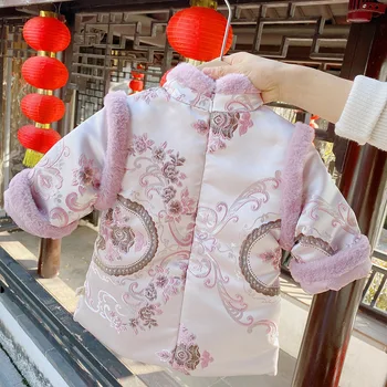 De Anul Nou Pentru Copii Princess Rochii Pentru Fete Stil Chinezesc Jacard Cu Maneca Lunga Îngroșa Calde De Iarnă Pentru Copii Și Bebeluși Îmbrăcăminte
