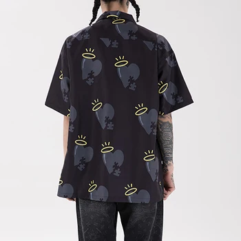 SHENGPALAE Hip Hop Streetwear Bluza de Vara 2021 Nou Rever Mare Dimensiune Singur Pieptul Iubesc Rupt Model de Camasa cu Maneci Scurte