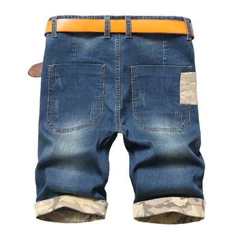 Plus Dimensiune 42 44 46 48 De Bărbați Denim pantaloni Scurți de Vară 2020 Nou Casual Camuflaj de Cusut din Bumbac Stretch Jean Scurt Masculin Brand