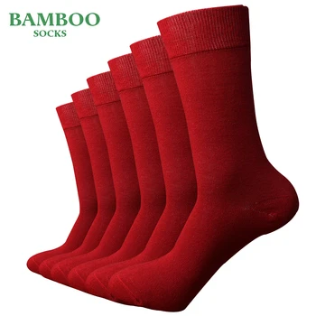 Match-Up Bărbați Bambus Șosete roșii Respirabil, Anti-Bacteriene om de Afaceri Rochie de Sosete (6 Perechi/Lot)