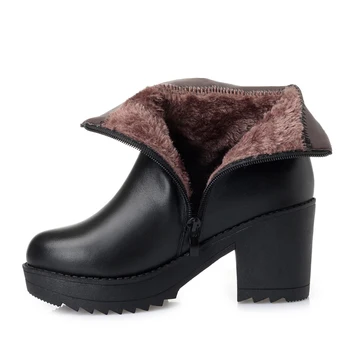 GKTINOO 2021 Noi de Iarna Cald, Confortabil de Pluș Cizme de Zapada pentru Femei Glezna Cizme Toc Gros Piele naturala Pantofi pentru Femeie Cizme de Moda