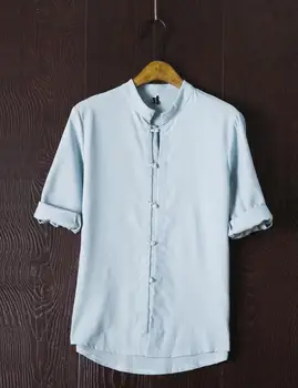 2019 Noi de Lenjerie pentru Bărbați tricou Masculin Mandarin Guler de in, Tricouri Culoare Solidă Vara Toamna Jumătate Mâneci Tricou Topuri M-5XL