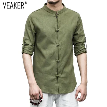 2019 Noi de Lenjerie pentru Bărbați tricou Masculin Mandarin Guler de in, Tricouri Culoare Solidă Vara Toamna Jumătate Mâneci Tricou Topuri M-5XL