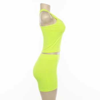 Femei 2 Bucata Set de Culori Neon GreenTracksuits Scrisoare Broderie Casual Streetwear Roz Cultură de Sus și de Motociclist Scurt Două Piese Utilaje