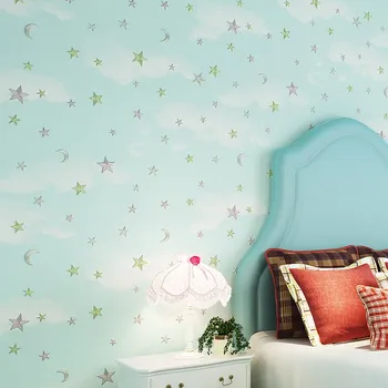Copii Camera de Fundal de culoare Roz, Albastru Stelele Si Luna Pentru Băieți și Fete Dormitor Rola Tapet 3D Înstelat Tematice Hârtie de Perete Pentru Camera Copii