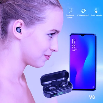 V8 Bluetooth V5.0 Căști Wireless TWS Cască Sport Pavilioane CONDUS Muguri Ureche În ureche