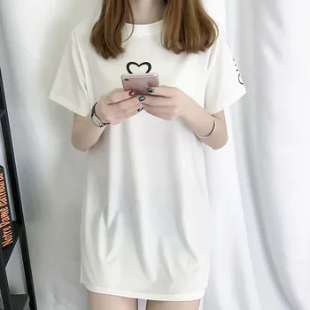 Coreea de Vara Femei T-Shirt Rochie Pufos Acasă Rochie Casual, O-Gat Maneci Scurte Inima Imprimate Rochie Mini Roz Alb 2XL Vestidos