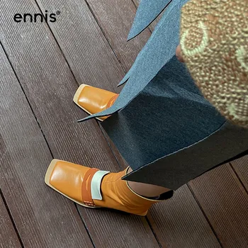 ENNIS 2020 Designer de Deget de la picior Pătrat Cizme cu Toc Femei de Moda Cizme din Piele Glezna Cizme Scurte de Toamna cu Fermoar Pantofi A0166