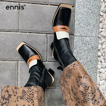 ENNIS 2020 Designer de Deget de la picior Pătrat Cizme cu Toc Femei de Moda Cizme din Piele Glezna Cizme Scurte de Toamna cu Fermoar Pantofi A0166
