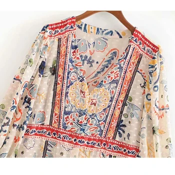 TEELYNN boho midi rochie vintage cu Buline tesatura Jacquard print Floral rochii de Șifon v-gât rochie de Toamna Hippie rochii femei