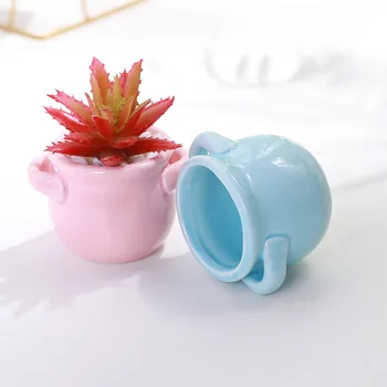 Mini Desktop Ceramice Suculente Ghiveci Dublu Urechi Masiv Cu Geamuri De Grădinărit Ghiveci De Flori Decorative De Uz Casnic Verde Plantat Iarbă