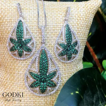 GODKI Flori de Lux de Zircon Cubic Indian Colier Cercei Seturi de Bijuterii Pentru Femei de Nunta Indian Dubai Mireasa Seturi de Bijuterii