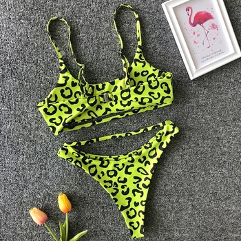 Sexy Rosu Verde Leopard Bikini Micro Bikini Set Push-Up Tanga Biquini Cut Mare De Costume De Baie Femei Mini Costume De Baie Femei Costum De Baie