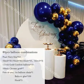 80buc Botez Ghirlanda Baloane Arcada Bleumarin si foita de Aur Balon Latex pentru Copil de Dus Creștinism Decor Petrecere