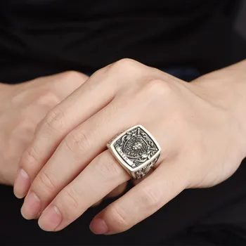 S925 argint inel pentru om singur războinic inel personalizat creative cap de leu bărbați inel simplu la modă și dominator om inele